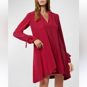 NWT Joie 100% Silk Persian Red Long Puffy Sleeve TieMidi Dress size XS Sold Out